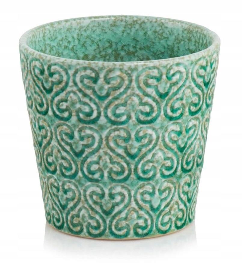 Ceramic flower pot, green, decorative, 14 x 13 cm