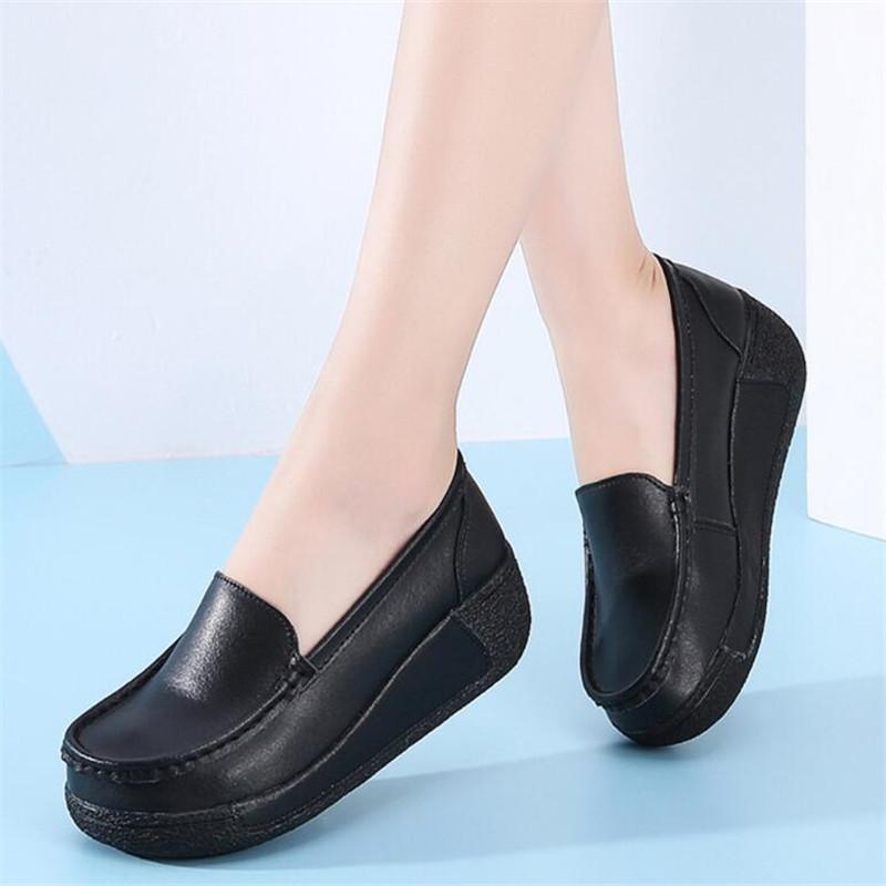 Fashion New Fashion Casual Women's Shoes Flat Genuine Leather White Nurse Shoes Women Platform Wedges Shoes