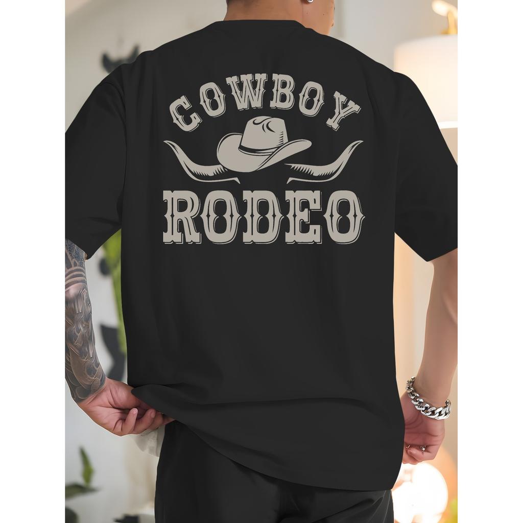 Cowboy Rodeo Print Men's Graphic Tee Cotton Short Sleeve Casual Summer T-Shirt