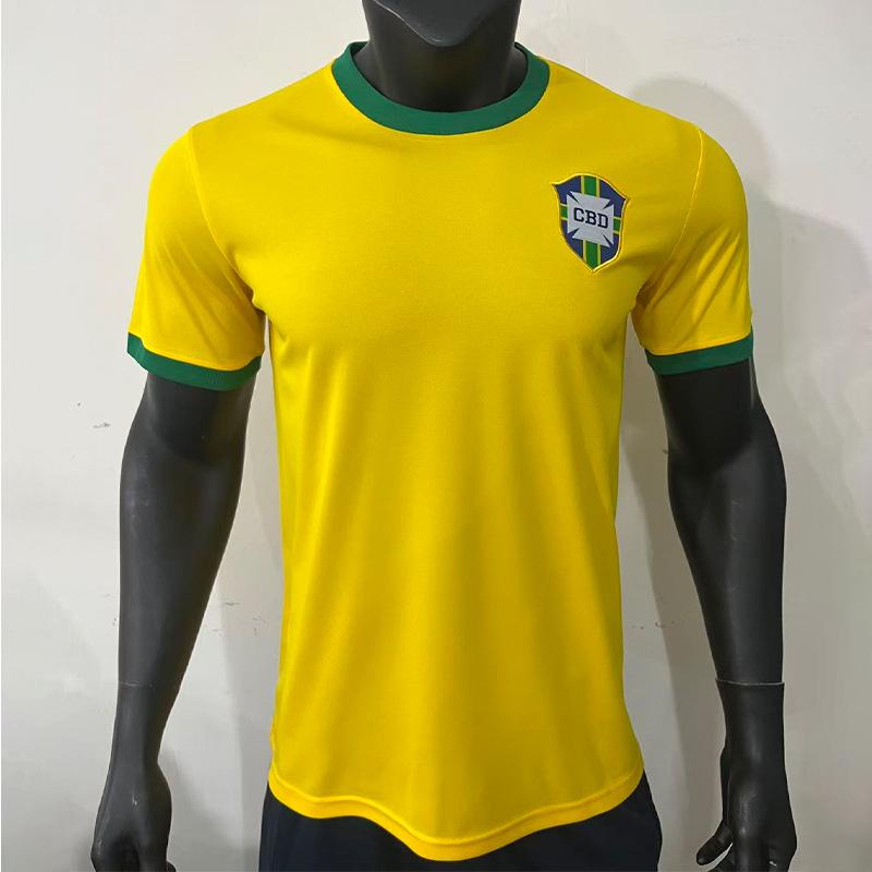 Retro 1970 Brazil Home Short Sleeve Football Jersey S жёлтый