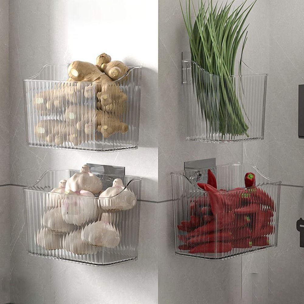 

Прозрачная корзина для хранения чеснока, самоклеящаяся настенная подвесная корзина, новый ящик для хранения имбиря, кухня