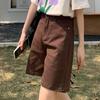 Brown Denim Shorts Women's Summer Thin Style American Retro Niche High Waist Slimming Straight Leg Wide Leg Five Quarter Pants