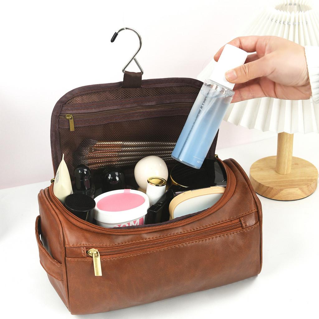 Pu Leather Travel Toiletry Bag With Waterresistant Material For Makeup And Grooming