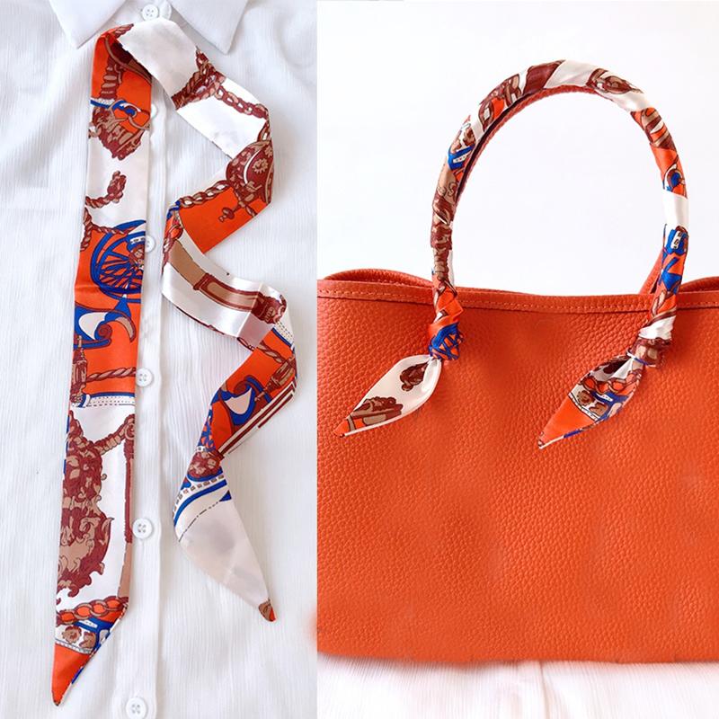 4cm* 95cm Woman Thin Imitation Silk Scarf Long Hair Strip Headband Neckerchief Fashion Bag Handle Ribbon Scarf Female Tie