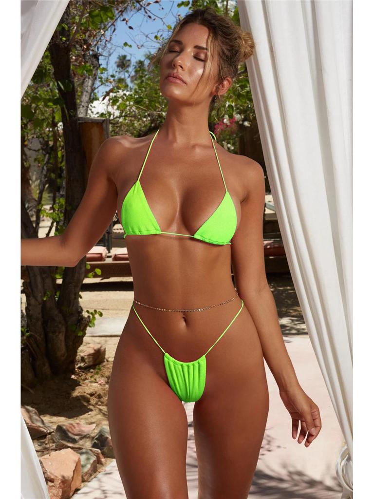 Solid Color European & American Three-Piece Bikini: Women's Sexy Bandage Split Swimsuit