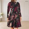 Women Plus Size V Neck Long Sleeve Printed Curved Hem Casual Dress