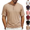 Men Retro Casual Ribbed Henley Short Sleeve Sports T Shirt