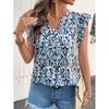 Summer Bohemia Style Short Sleeve Pullover Shirt Women 2025 Fashion Loose Pullover V-neck Ruffle Sleeve Top Women