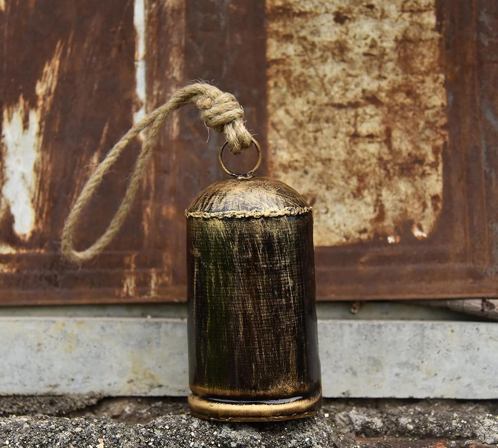 Handmade Iron Cow Bells with Gold Finish, Decorative Hanging Bells for Doors, Entryways, Meditation, Mindfulness, and Home Decor.
