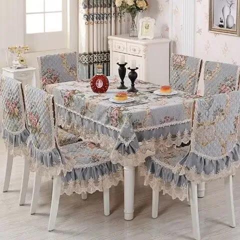 Non-slip Jacquard Floral Lace Seat Cushion Flower Style Chenille Chair Covers Dining Room Hotel Chair Back Cover Tablecloths