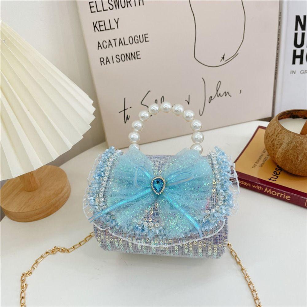 

Faux Leather Princess Handbags Pearl Handle Coin Wallets Cute Crossbody Bag Little Girls синій