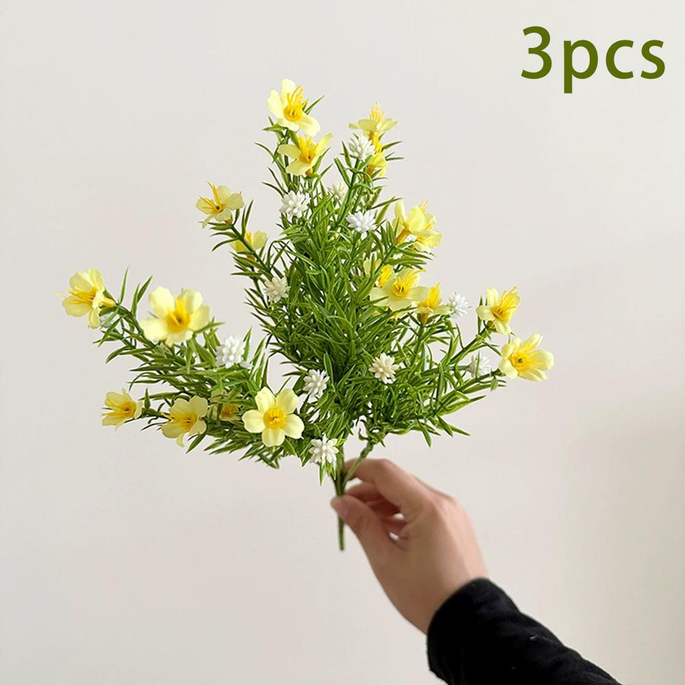 3pcs 7 Fork of Plants Jasmine Small Wild Chrysanthemum Flower Arrangement with Grass Nordic Home Decoration Pastoral Fake Flower