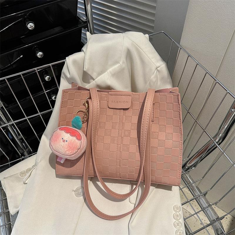 Large Capacity Simple Bag for Women's New Versatile Textured Plaid Shoulder Bag for Class Commuting Toy Bag