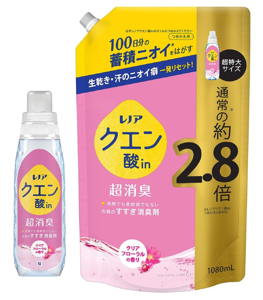 Lenor Super Deodorizing Deodorizer with Citric Clear 430mL 1080mL Refill [Bulk Purchase] Rinse-Off Acid, Floral, +