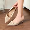 Bow Lace Embroidered Pointed Toe Stilettos - Women's Slimming Hollow High Heels for Summer