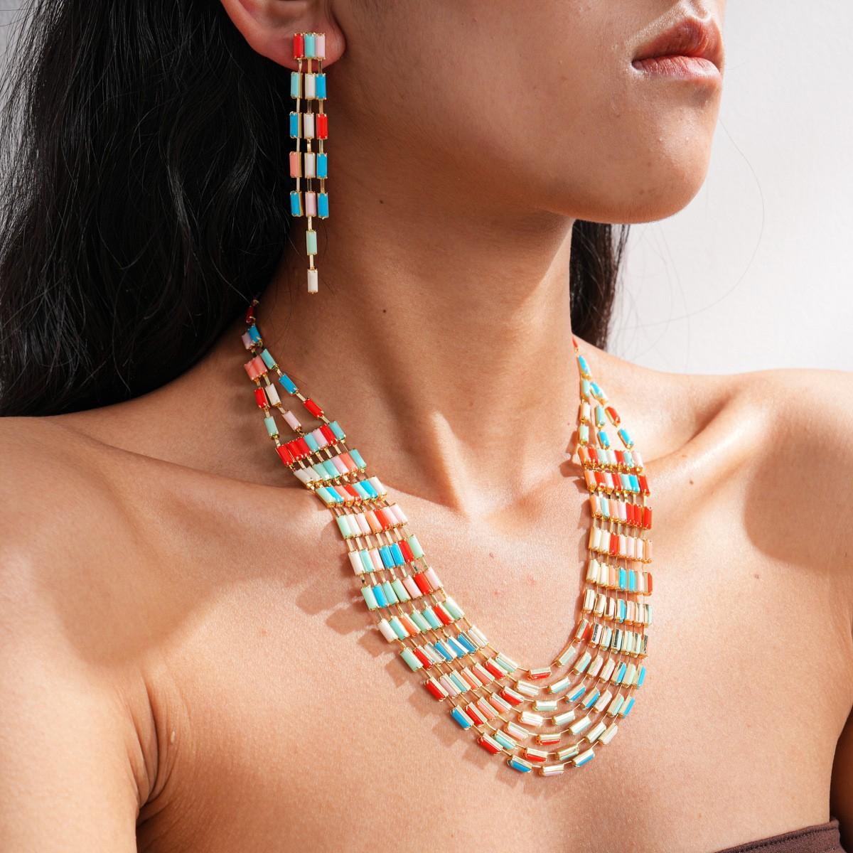 2ps  Set Of Multi-Layer Earrings Necklace, High-End Sense Of Personality, Set Of Accessories
