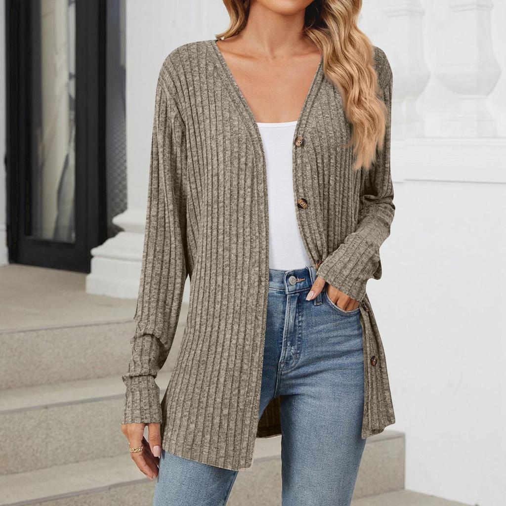 Women's Fashionable Casual Solid Color Long Sleeved Loose  Button Cardigan Jacket