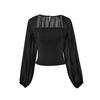 Summer thin perspective splicing mesh sunscreen shirt top women's collar slim tube top flared sleeve Spice girl bottoming shirt
