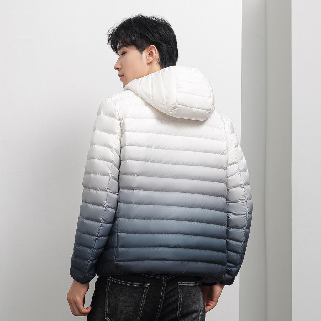 Man Winter Novel Gradient Jacket White Duck Down Men Hooded Ultra Light Sporty Jackets Warm Outwear Parkas Outdoors Coat
