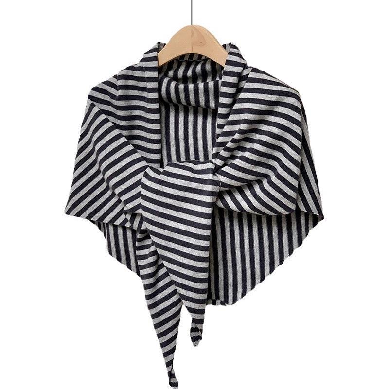 Korean Trending Wool Blend Striped Knitted Shawl/Scarf for Women - Versatile Autumn/Winter Accessory