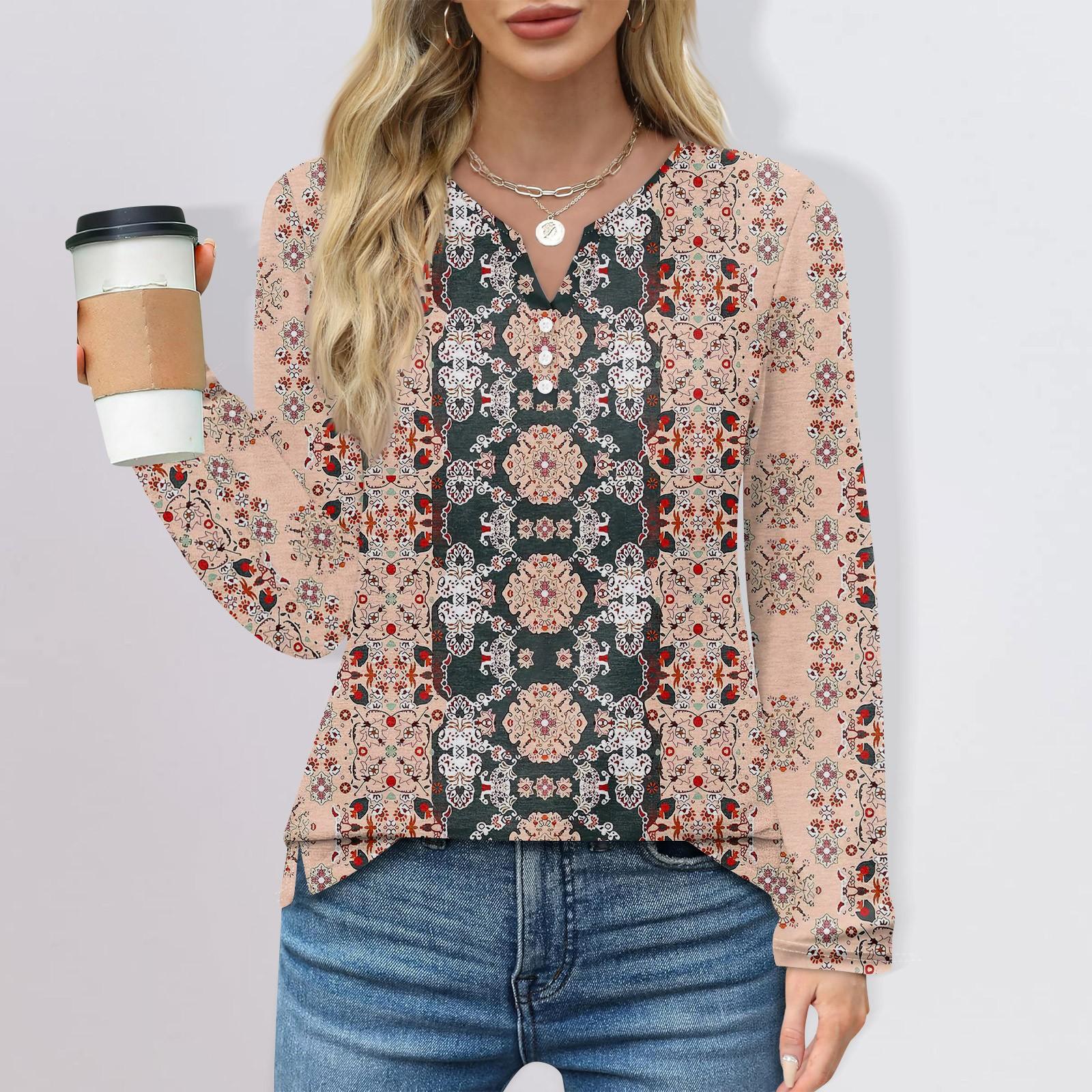 

Женская мода повседневный топ с цветочным принтом и круглым вырезом, длинными рукавами и разрезом по подолу XXL