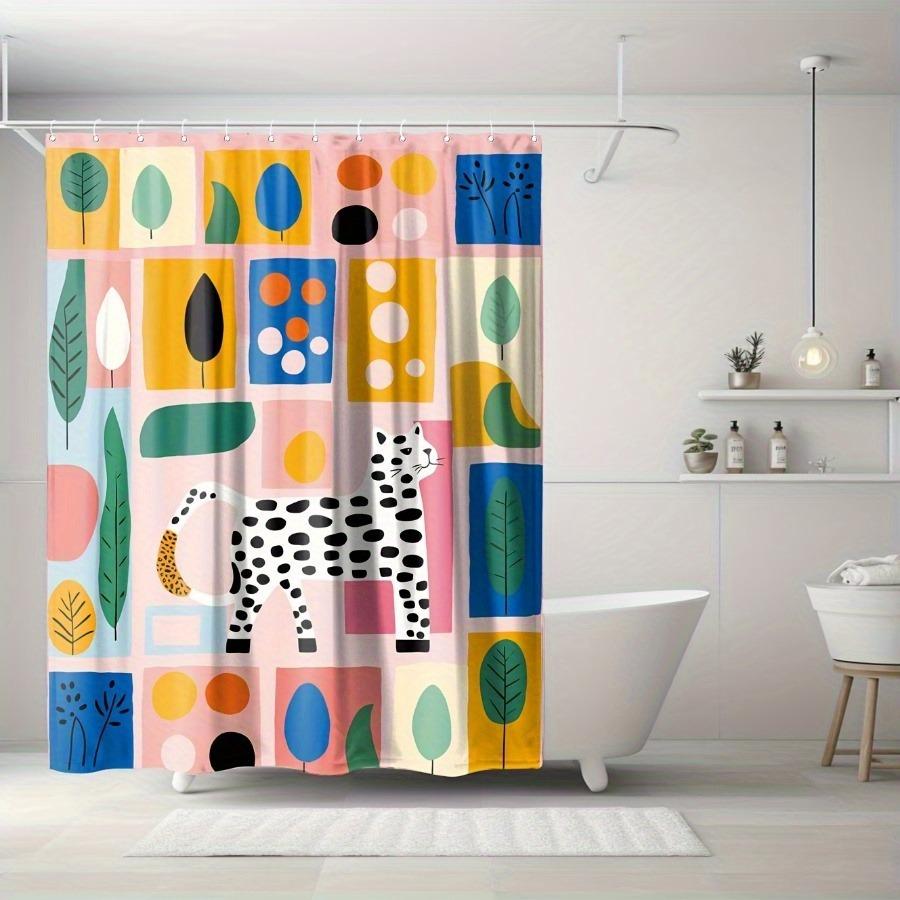 

Colored Leopard-Patterned Plants Shower Curtain Washable Dirt-Resistant Shower Head Waterproof Polyester Bath Curtain W60H190(CM)-1 Pcs