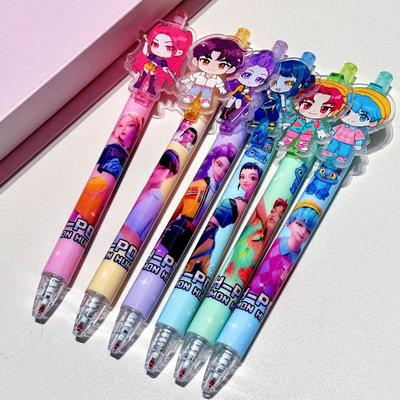 6/12/24/48Pcs Kpop Demon Hunters Cute 0.5Mm Black Gel Pens Kawaii Cartoon Anime Peripherals Stationery School Supplies Gifts