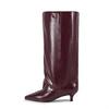 Tacco Sottile Tacco Medio Ma Stivali Al Ginocchio Donna Nuovi Autunno Inverno Bordo Vino Punta Appuntita Gambale Largo Versione Larga Stivali Dritti