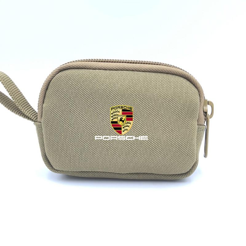 Car Key Case Keychain Mini Storage Key Bag Earphone USB Zipper Bag For Porsche Boxster Cayman Cayenne 911 Macan Panamera Sricker