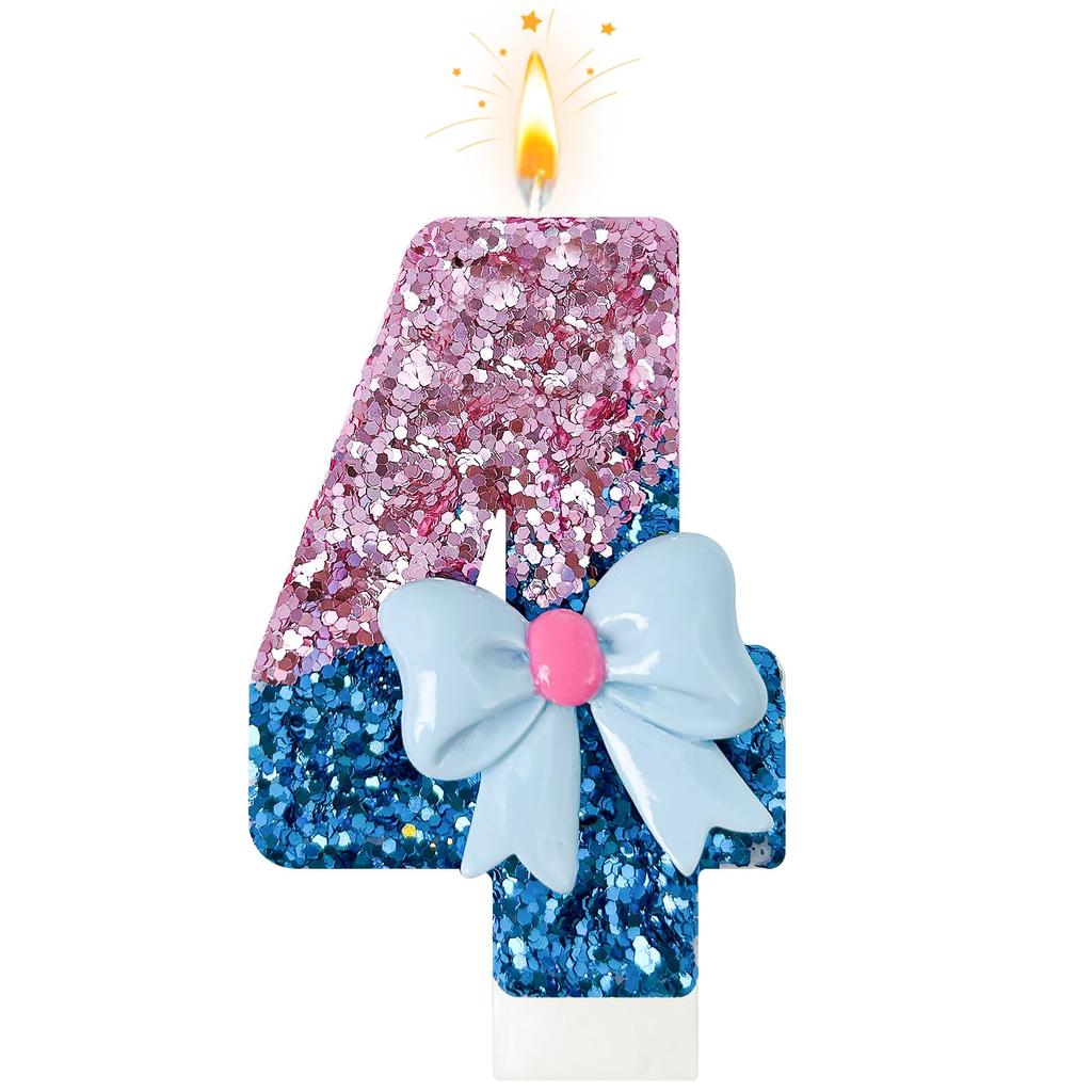 Velas de Aniversário com Laços Rosa e Azul, números 0-9 Decoração de Bolo, Adequado para Aniversário Evento Casamento Decoração Suprimentos