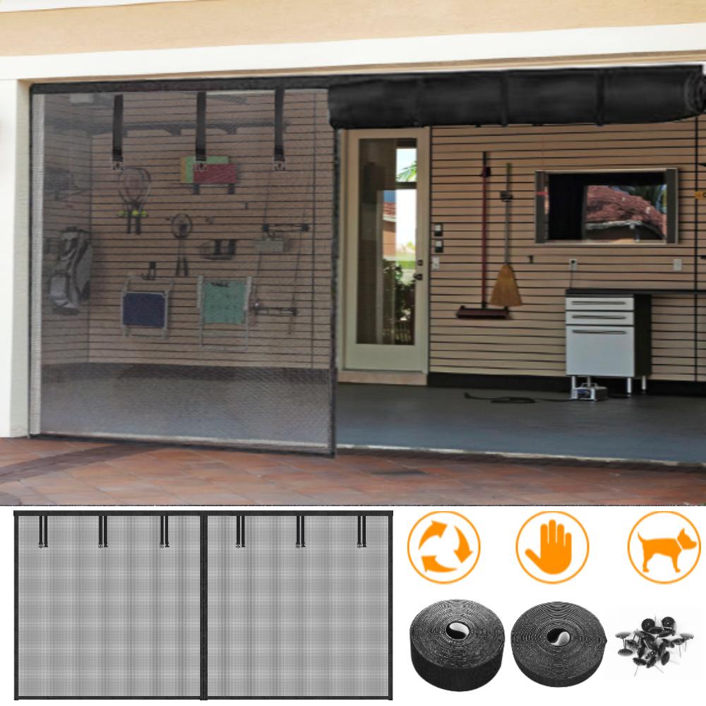 Garage Screen Doors for 2-Car Garage Fiberglass Heavy Duty Magnetic Door Screen Hands-Free with 6 Roll Up Straps for Outdoor
