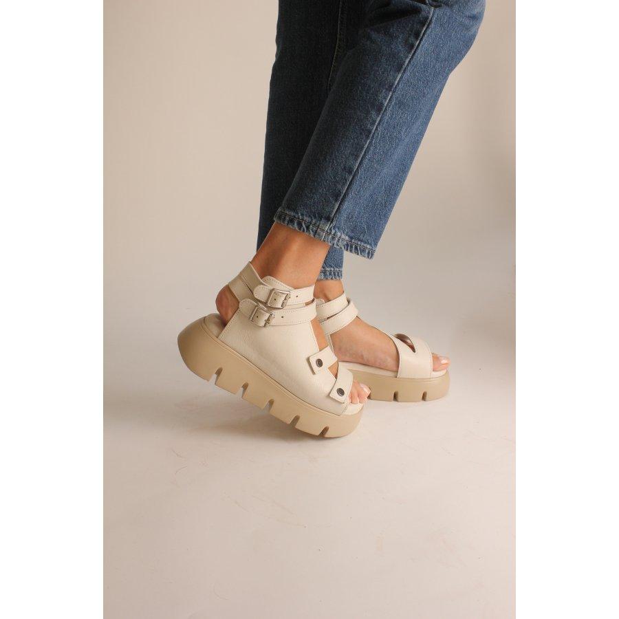 Damen-Freizeitsandalen aus echtem Leder mit Plateausohle