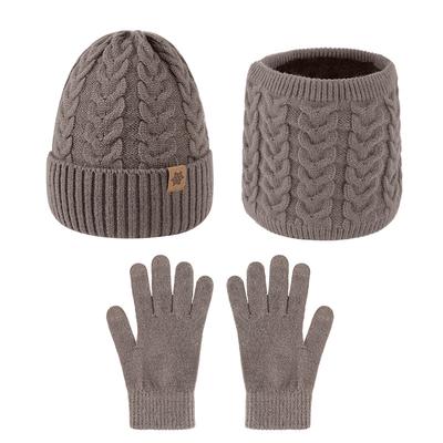 Winter Men's Knitted Hat, Fleece, Cold-proof Wool, Warm Outdoor Hat, Scarf and Gloves Three-piece Set