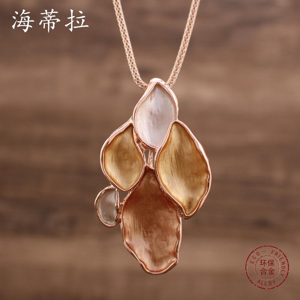 Luxury New Color Painting Oil Irregular Petal Alloy Pendant Spring and Summer Small Fresh Ladies Versatile Simple Necklace