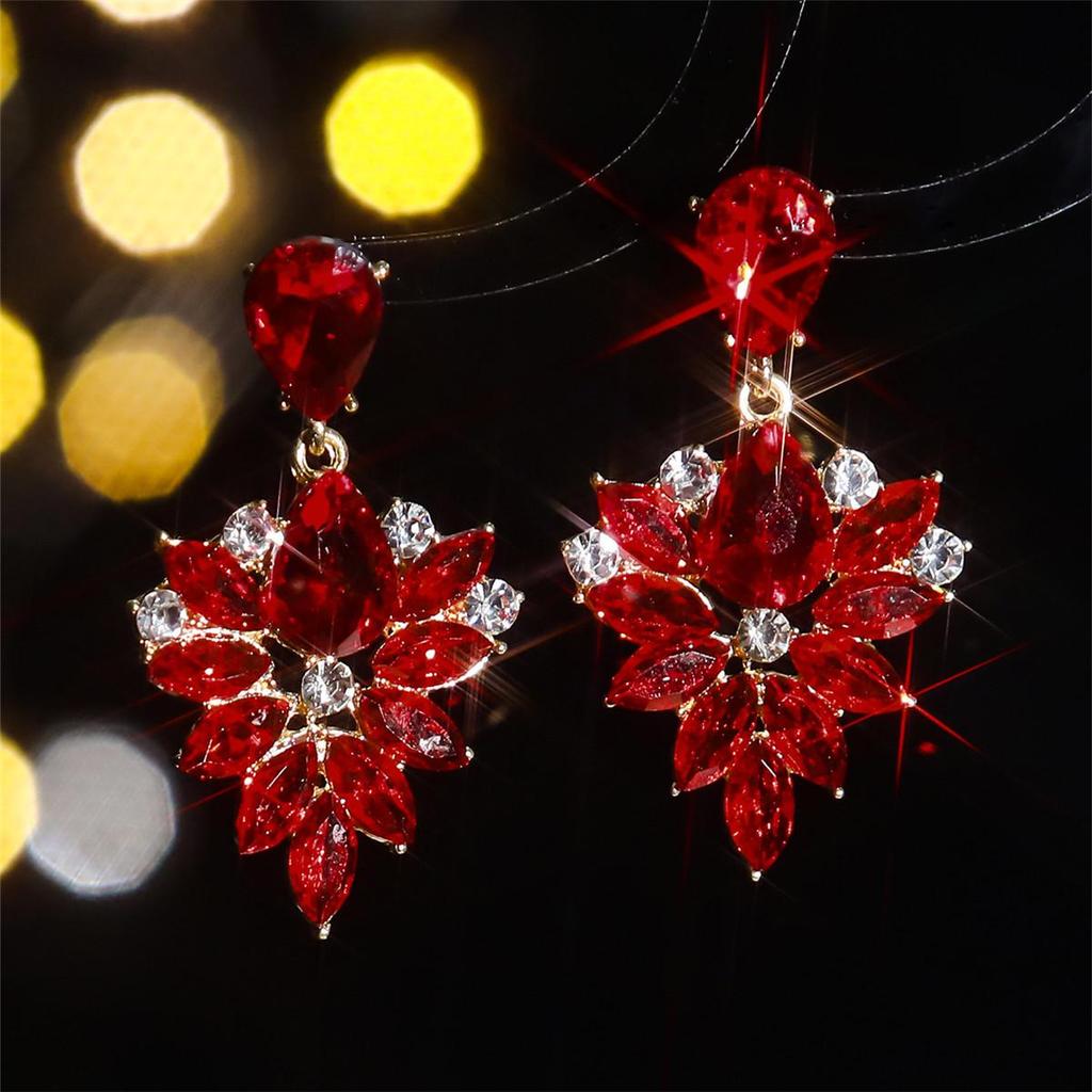 European and American Luxury Colorful Rhinestone Flower Stud Earrings for Women