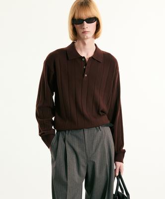 Tienjiti Oversize Rib Polo Knit Top (Burgundy) Tnsw5F111D2