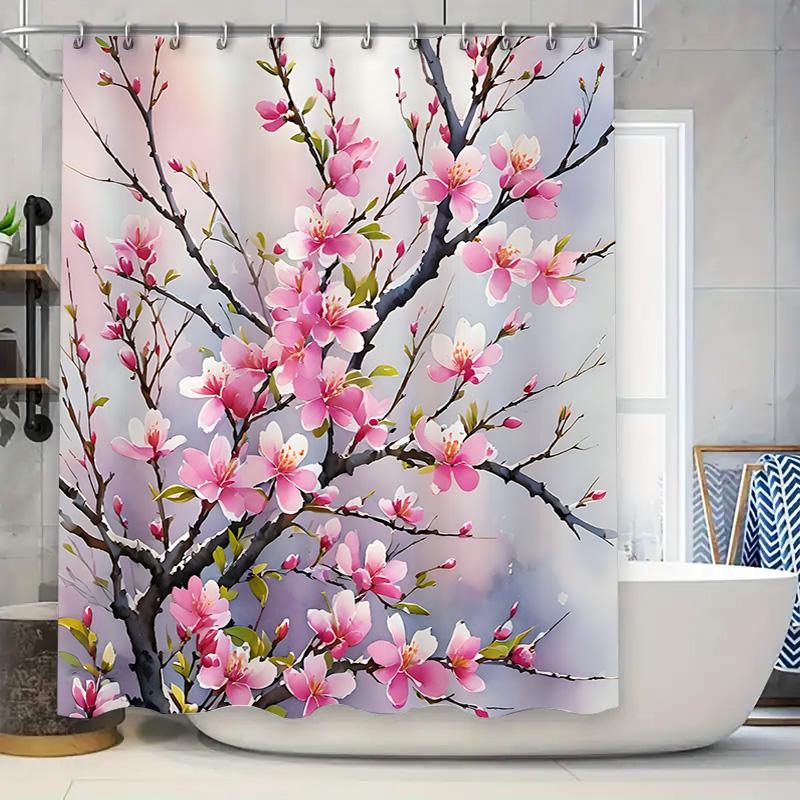 

Elegant Peach Blossom Shower Curtain For Bathroom Decor - Waterproof And Durable With Vibrant Pink Flowers Waterproof Durable W60H190(CM)-1 Pcs