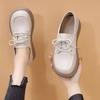 Sapatos Femininos de Solado Macio Estilo Britânico Cadarço Antiderrapante Leve Bico Redondo Cor Sólida Mocassins de Trabalho Zapatillas De Mujer
