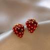 Orecchini pendenti geometrici a forma di cuore di fragola rossi: Elegante Gioielli Aghi d'Argento Retrò