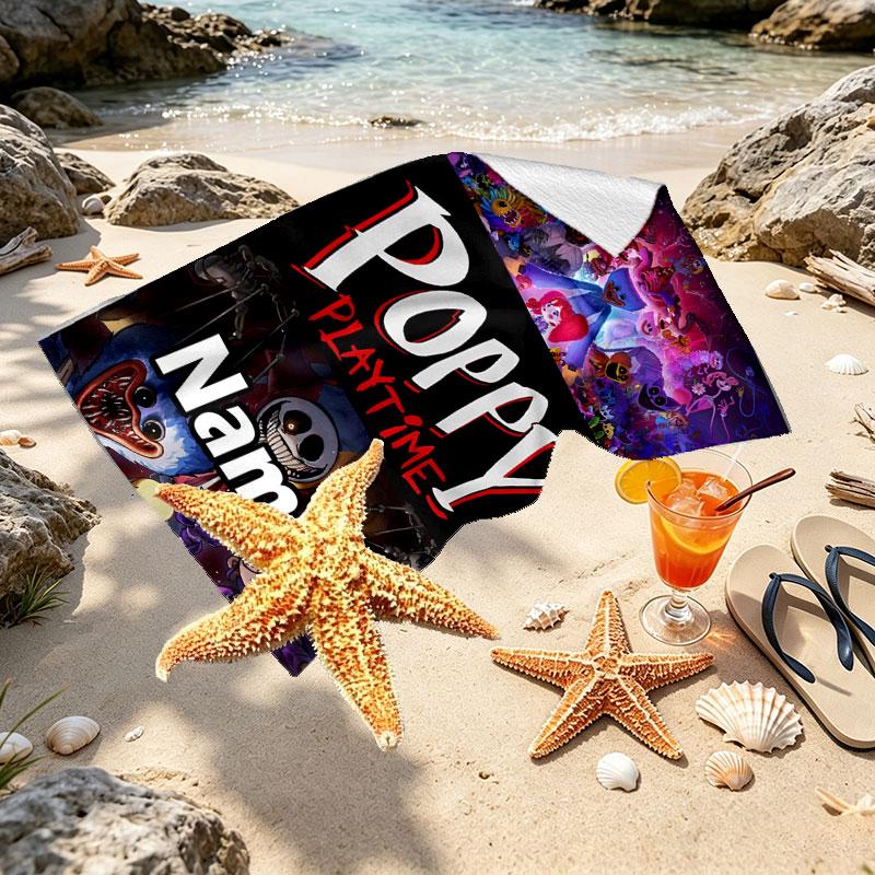 Custom Name Personalized Poppy Playtime Print Beach Towel, for Trip Camping Beach Party Home Decor, Birthday Gift for Family & Friends