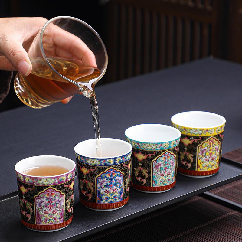 Enamel Color Tea Cup Tasting Cup Master Cup Chinese Retro Tea Cup Household Kung Fu Straight Mouth Cup Tea Set