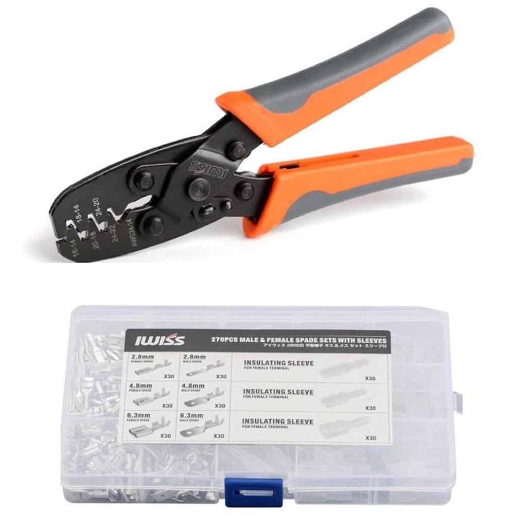 IWISS Flat Terminal Male and 270 Pieces In Open Parallel Crimping 270KIT Sleeves, Female, Total, Terminals, General-Purpose Pliers, IWS-1424A +
