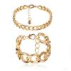 2pcs/set Stainless Steel Cuban Chain Bracelet Black Gold Solid Chain Personalized Unisex Wrist Jewelry Gift