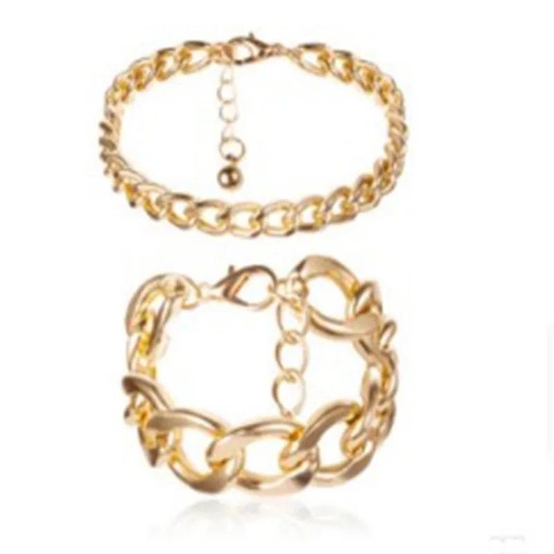 2pcs/set Stainless Steel Cuban Chain Bracelet Black Gold Solid Chain Personalized Unisex Wrist Jewelry Gift