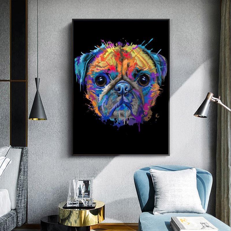 Abstract watercolor, French bulldog, pups, posters, canvas printing, colorful picture of a dog, wall painting for the living room, quadros