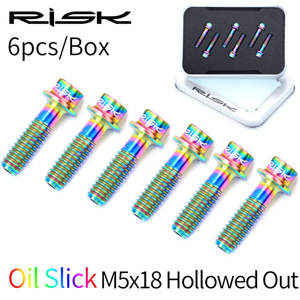 Risk 6pcs/box Road Mountain Bike Bicycle Hollowed Out M5x18 Sl Handlebar Stem Fixing Bolts Titanium Alloy Screws