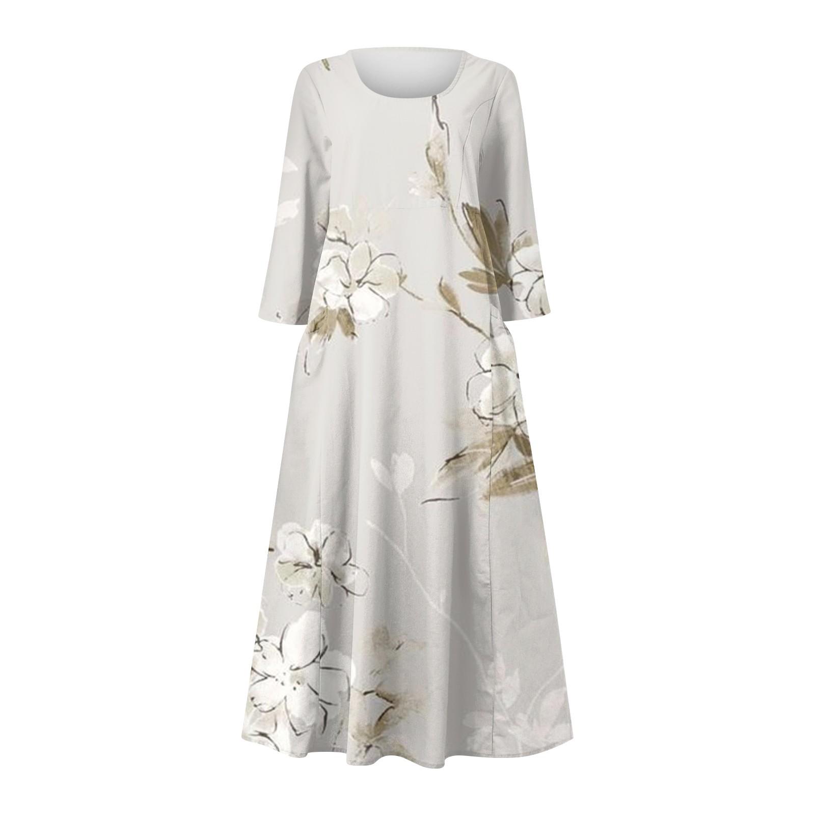 Женское повседневное удобное хлопковое карманное платье с цветочным принтом и рукавами — фото 5