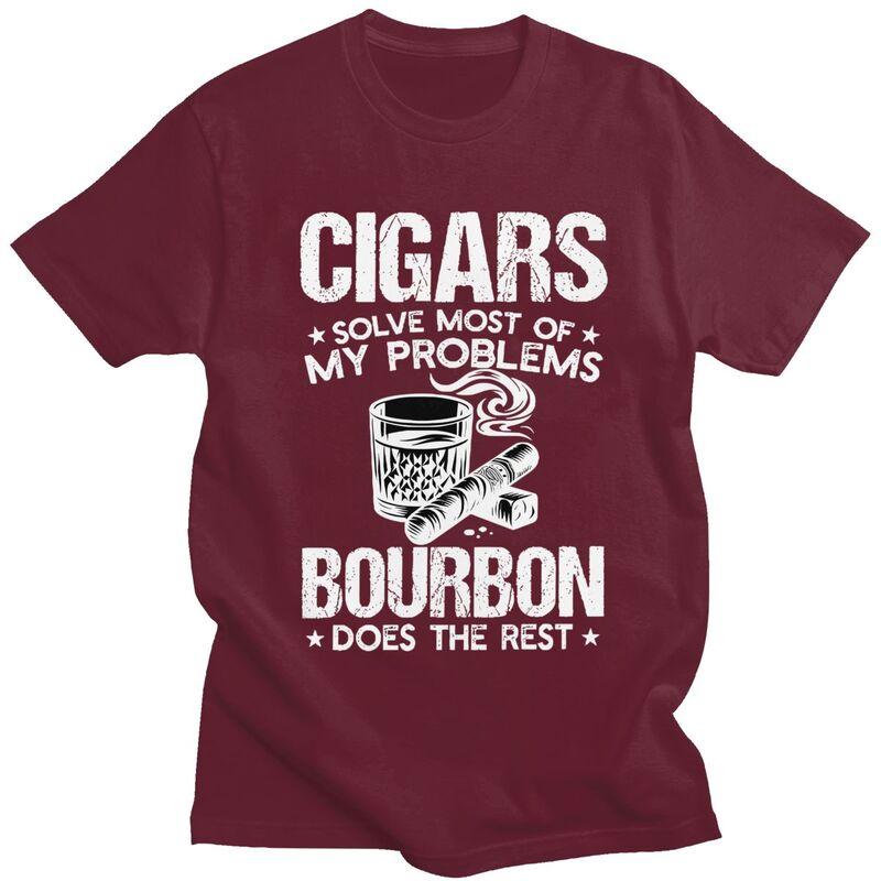 Male Cigars Solve Most Of My Problems Bourbon Does The Rest T Shirt Pure Cotton Tshirt Fashion Casual Creative Graphics Tee Top