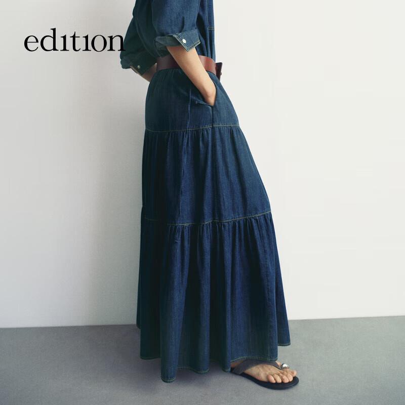 

edition× SEA 2025 Літня ретро джинсова багатоярусна міді спідниця M
