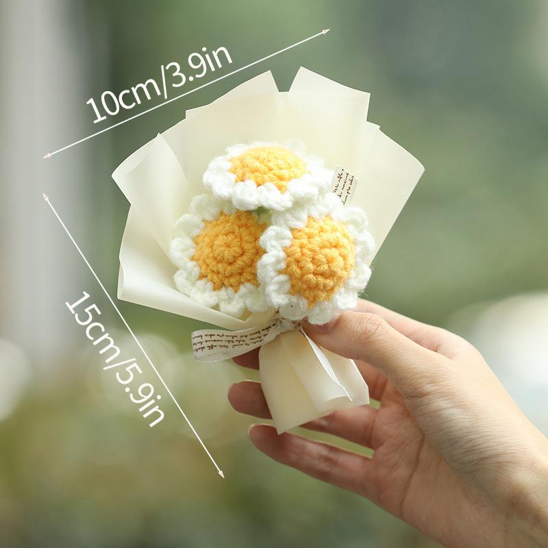 Kitting Flower Bouquet Crochet Flower Artificial Woven Flower Wedding Guests Gifts Teacher's Day Christmas Gifts